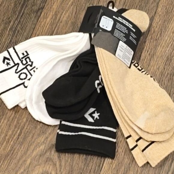 Converse 3-PK  Logo Chevron Star Half Cushion Crew Socks - Picture 4 of 5